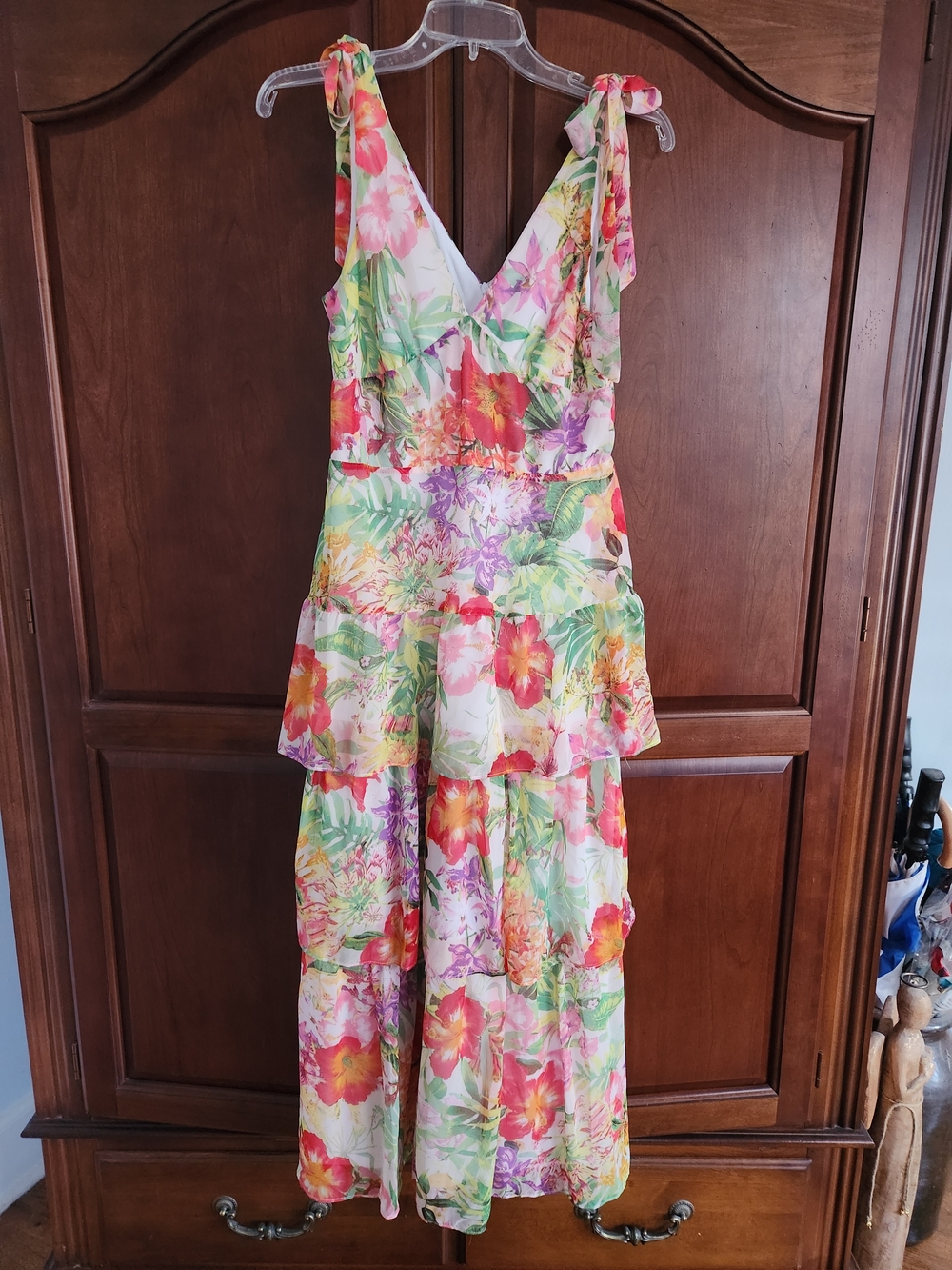 julia jordan Tropical Floral Tiered Maxi Dress - Pink, Green, Orange